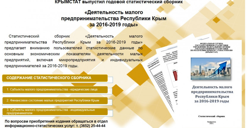 Крымстат выпустил годовой статистический сборник «Деятельность малого предпринимательства Республики Крым за 2016-2019 годы»